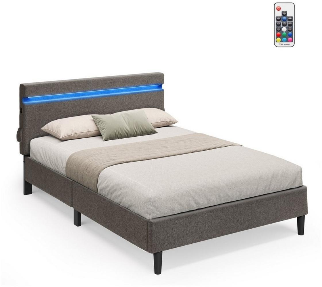 Vasagle Doppelbett mit LED-Beleuchtung, USB- und TYPE-C Anschluss, Vlies dunkelgrau, 140 x 190 cm Bild 1