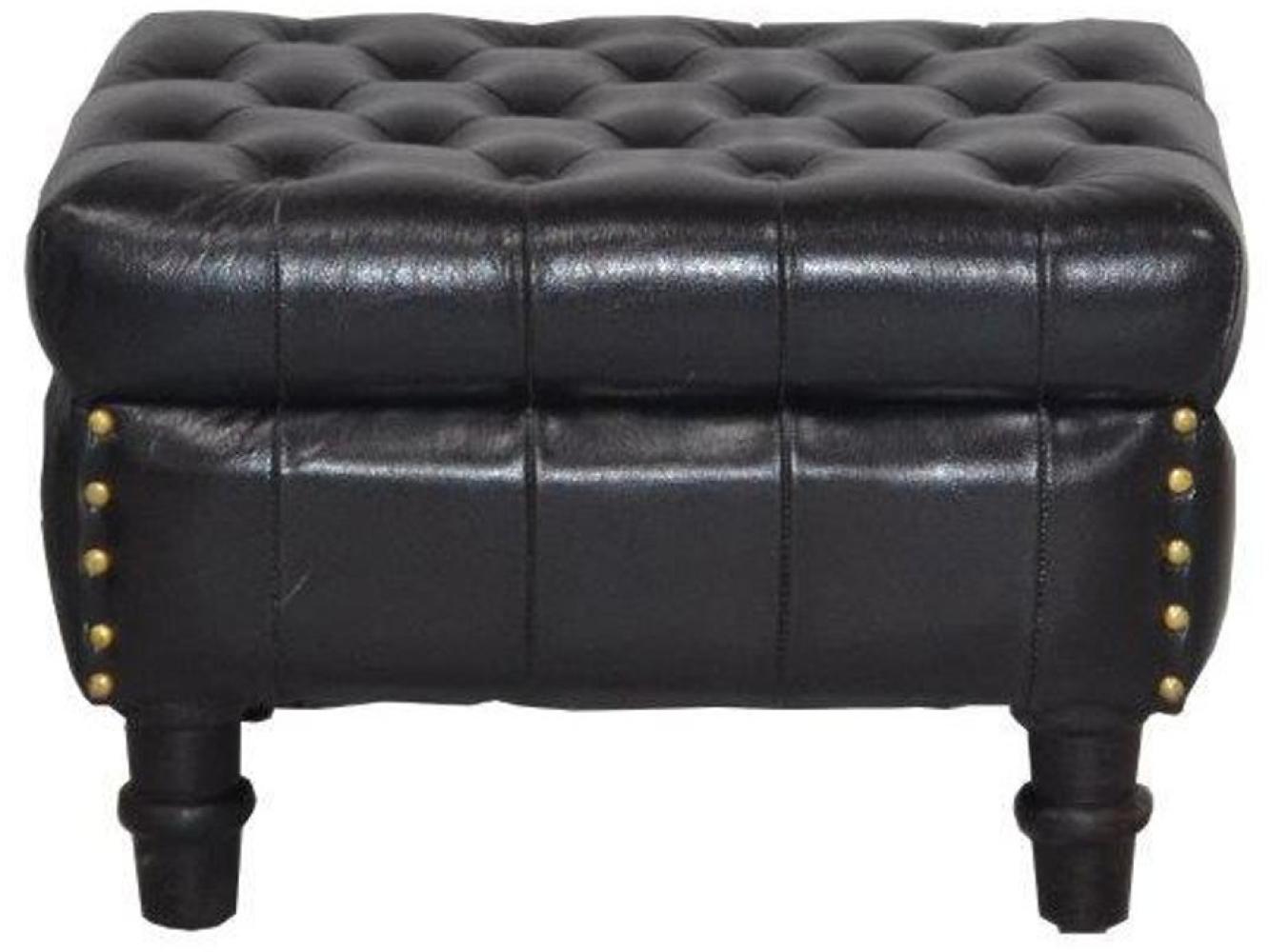 Casa Padrino Echtleder Hocker Schwarz 50 x 40 x H. 35 cm - Luxus Chesterfield Fußhocker Vintage Design Bild 1