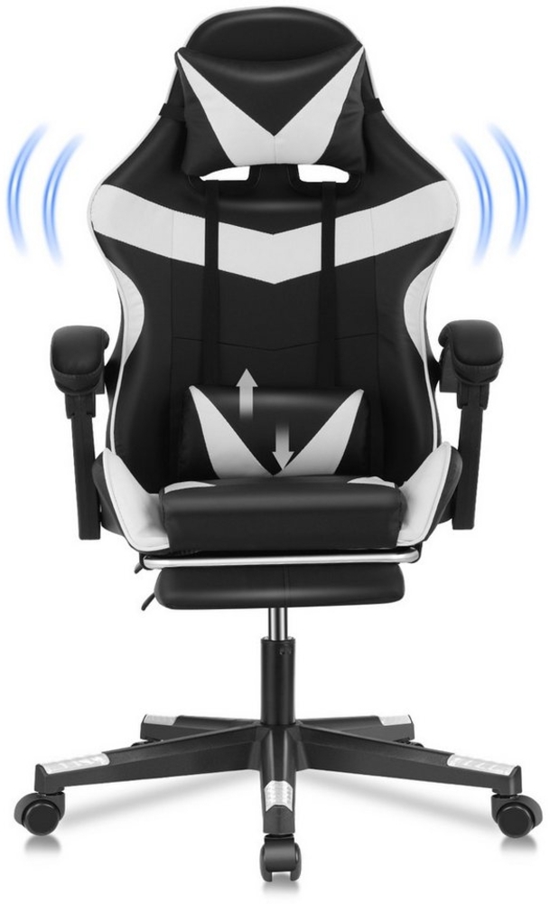 kehot Gaming-Stuhl Bürostuhl Gaming-Stuhl mit Fußstütze – ergonomisch mit Lendenpolster (Gaming Chair Gepolstert mit Verstellbare Lendenkissen, Kopfkissen und Fußstütze), Mit Armlehnen und Kopfstütze, Massagefunktion Bild 1