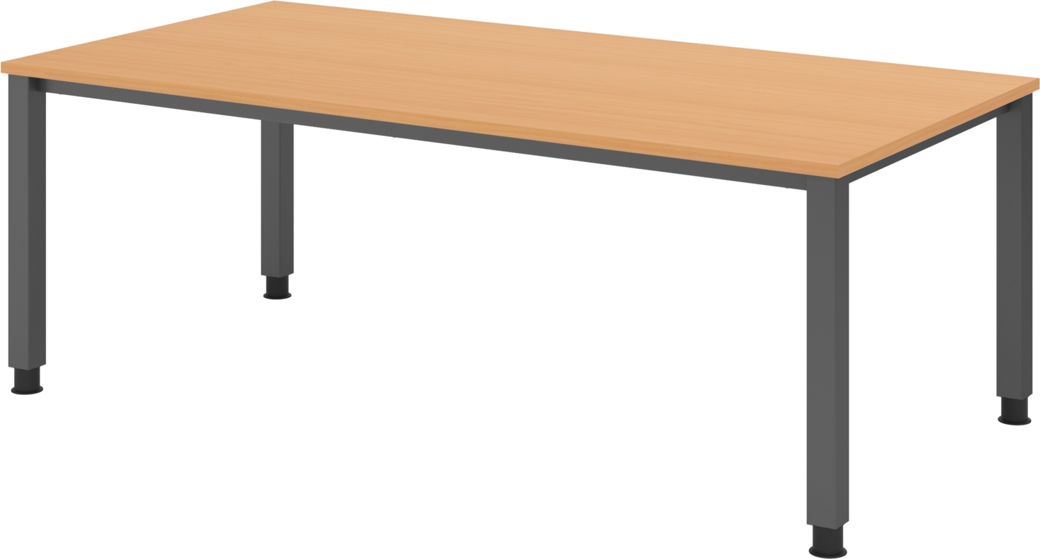 bümö manuell höhenverstellbarer Schreibtisch 200x100 cm in Buche, Metall-Gestell: Graphit - PC Tisch höhenverstellbar & belastbar bis 140 kg, Büro- und Computertisch XXL, QS-2E-6-G Bild 1