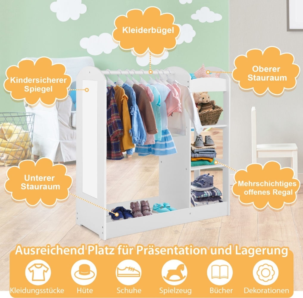 Kleidergarderobe für Kinder Kostümgarderobe für Kinder mit Spiegel 93,5 x 38 x 100 cm Weiß Bild 1