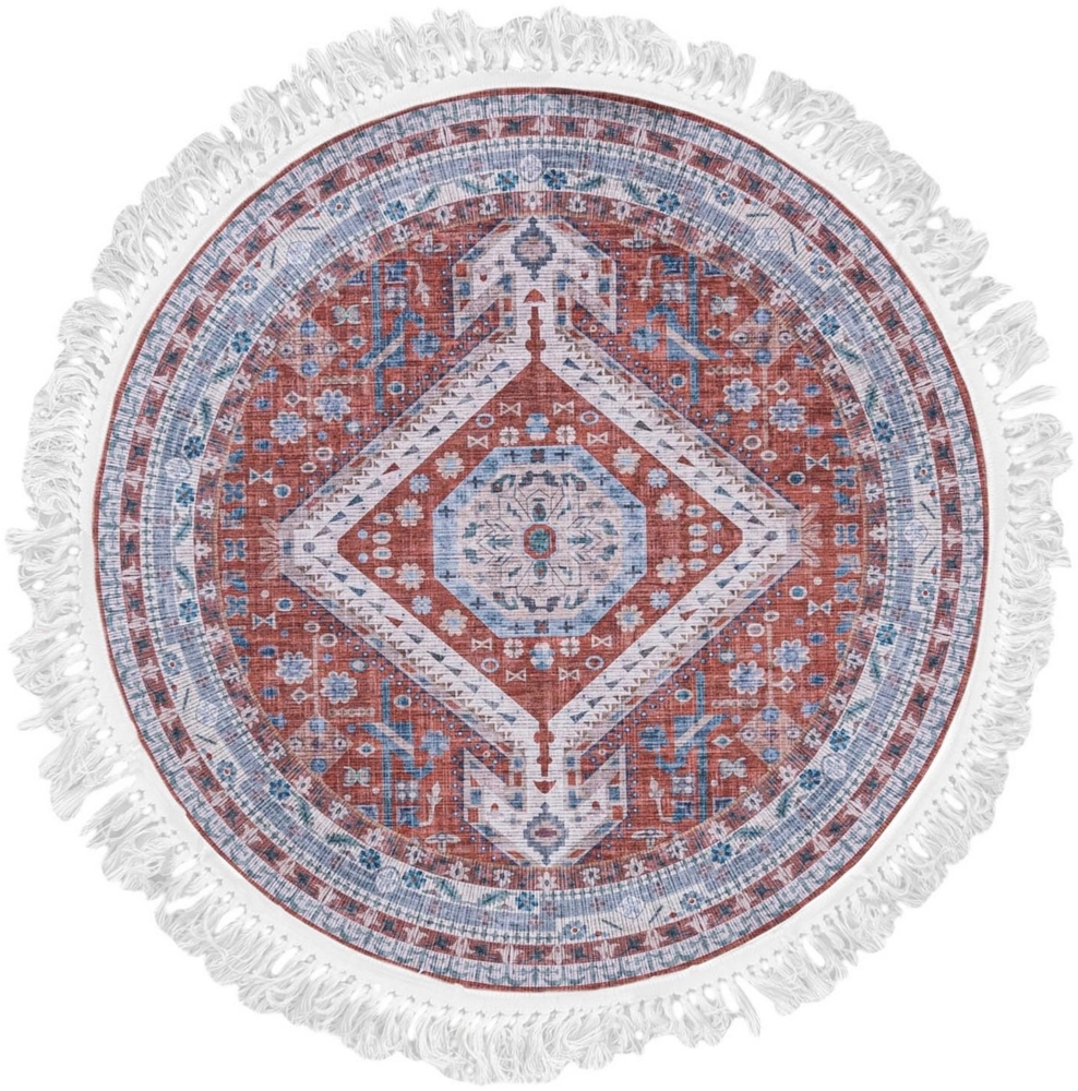 Mazovia Orientteppich Teppich Oriental Rund Orientteppich Wohnzimmer Rot, 120x120 cm, Fußbodenheizung, Allergiker geeignet, Rutschfest Bild 1