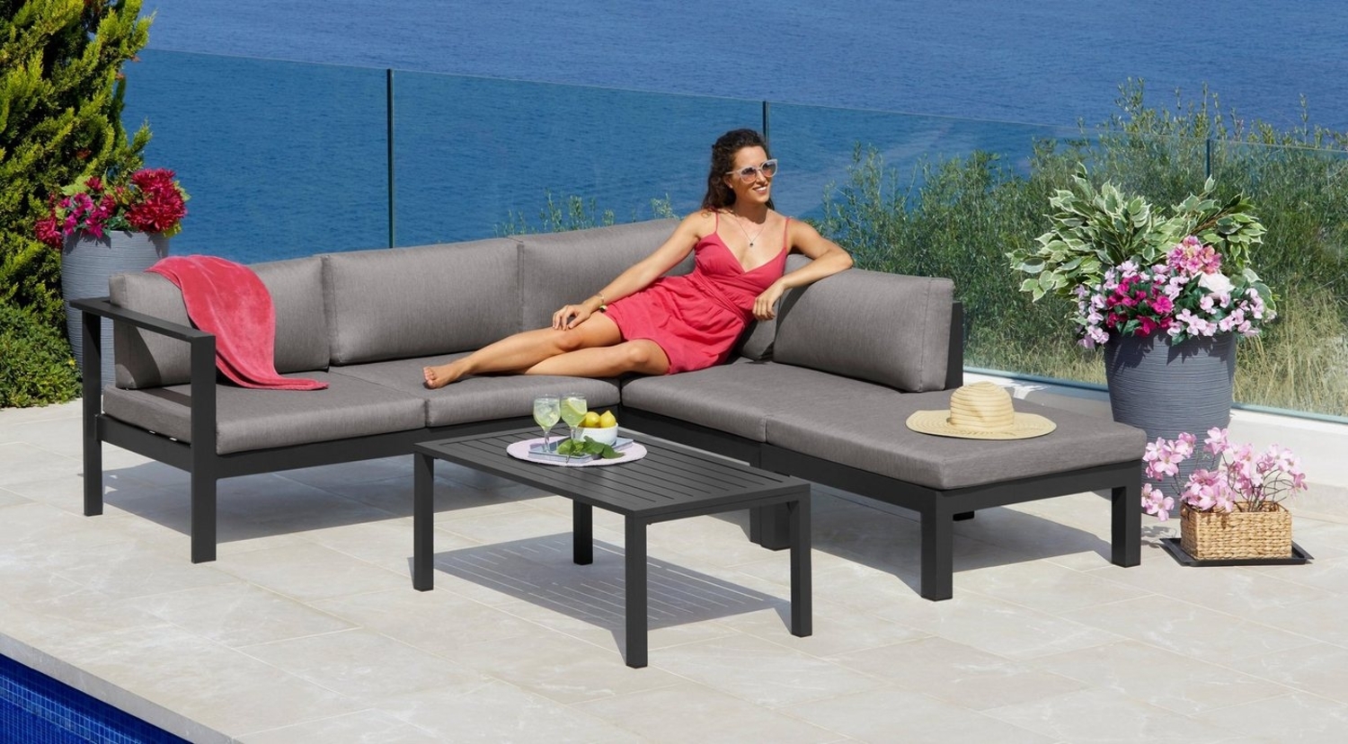 KONIFERA Gartenlounge-Set Dubai, (14-tlg), Ecklounge, Tisch 100x59 cm, Aluminium Bild 1