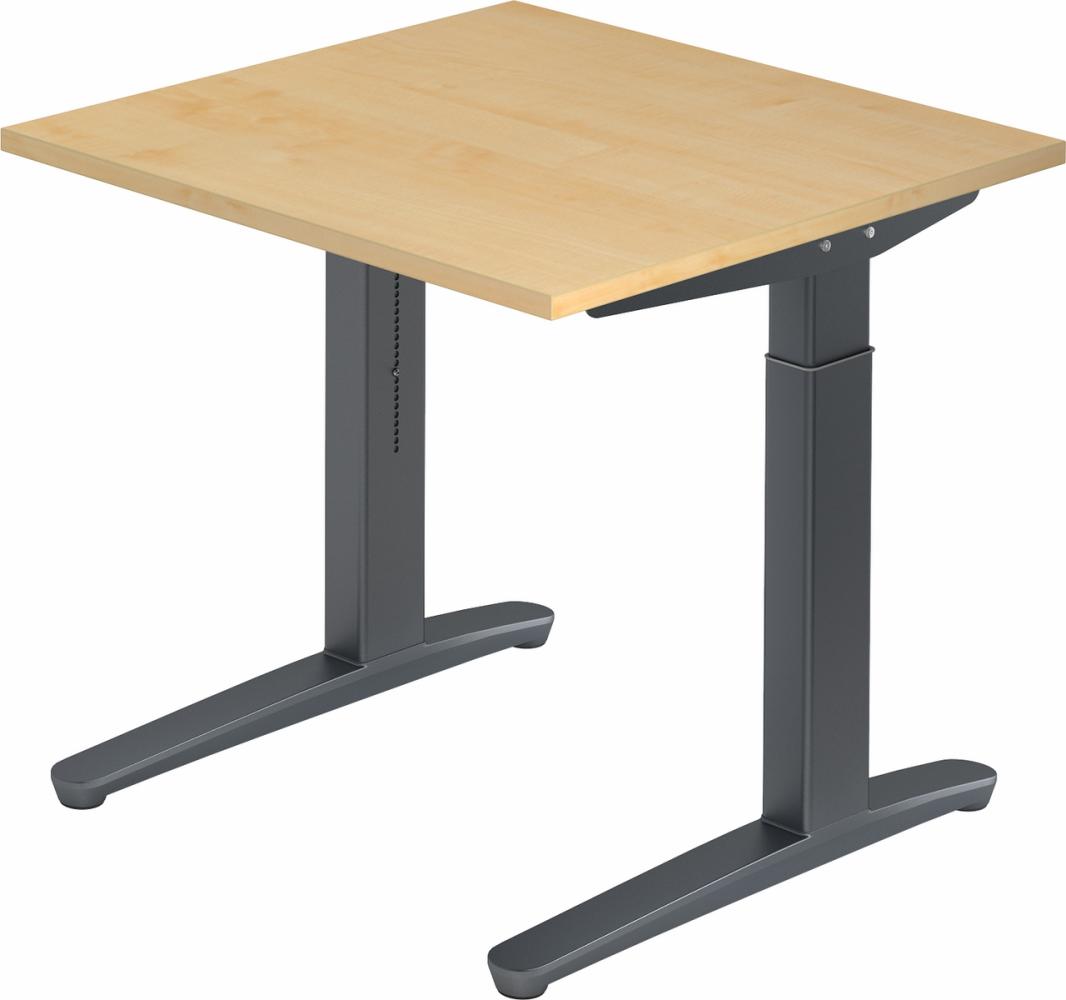 bümö manuell höhenverstellbarer Schreibtisch 80x80 in Ahorn, Gestell in graphit - PC Tisch höhenverstellbar & klein, höhenverstellbarer Tisch Büro, kleiner Computertisch verstellbar, X08-3-GG Bild 1