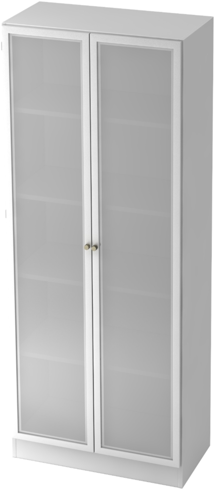 bümö office Aktenschrank mit Milchglastüren, Büroschrank groß aus FSC-Holz, 80cm breit in Weiß/Silber - Schrank, Büroschrank, Büro Möbel Schrank System, 6100G-W-S-SG Bild 1