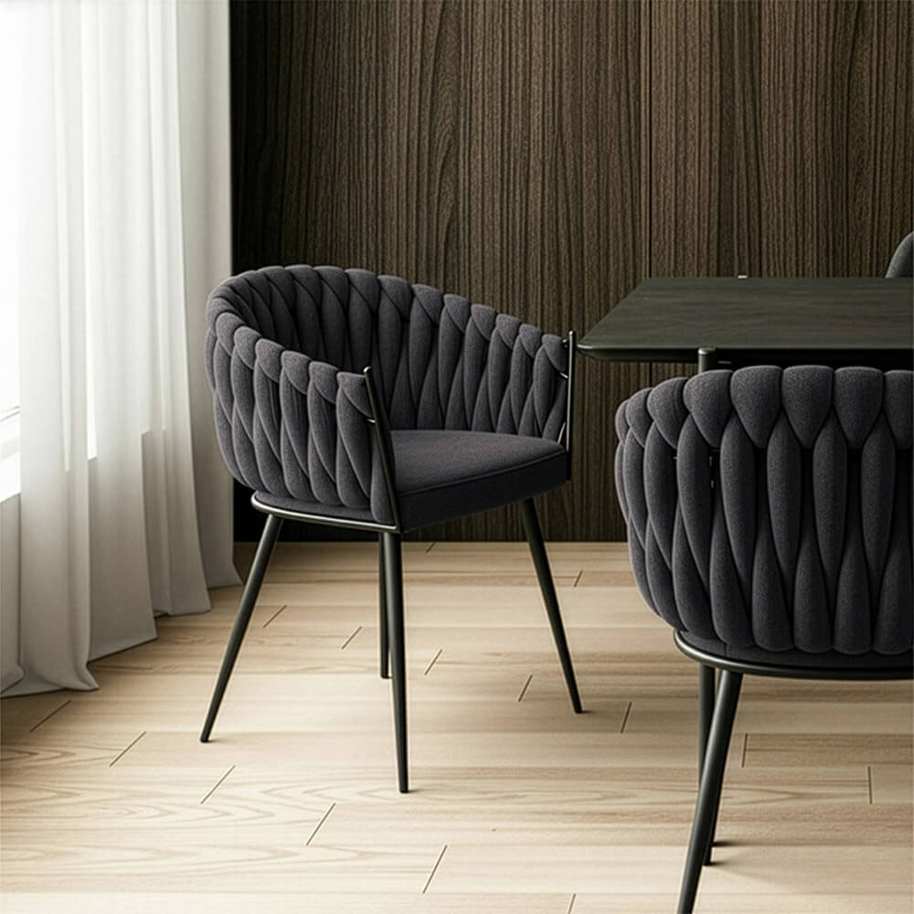 HOME DELUXE Esszimmerstuhl gewebt AYLA - 2er Set Dunkelgrau Bild 1