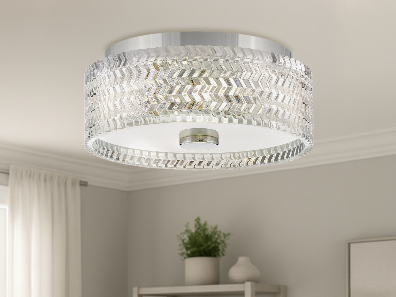 Retro LED Deckenleuchte Silber Chrom mit Chevron Glas Lampenschirm Ø 30,5cm Bild 1