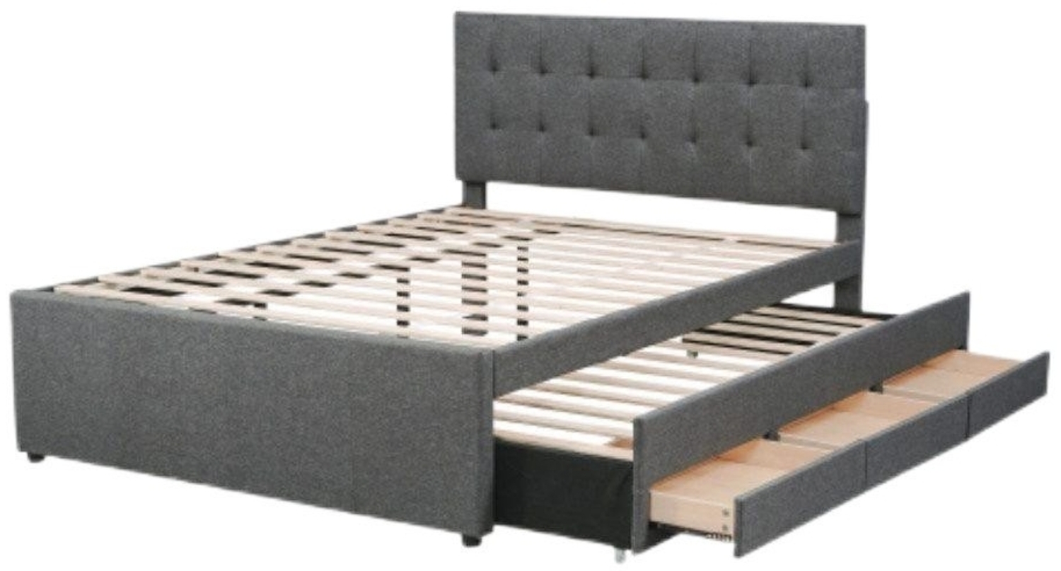 TavilaEcon Polsterbett Doppelbett, Familienbett mit drei Schubladen, Verstellbares Kopfteil, ausziehbares Bett 140x190cm Bild 1