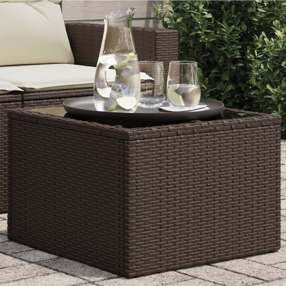 vidaXL Gartentisch mit Glasplatte Braun 55x55x37 cm Poly Rattan 366207 Bild 1