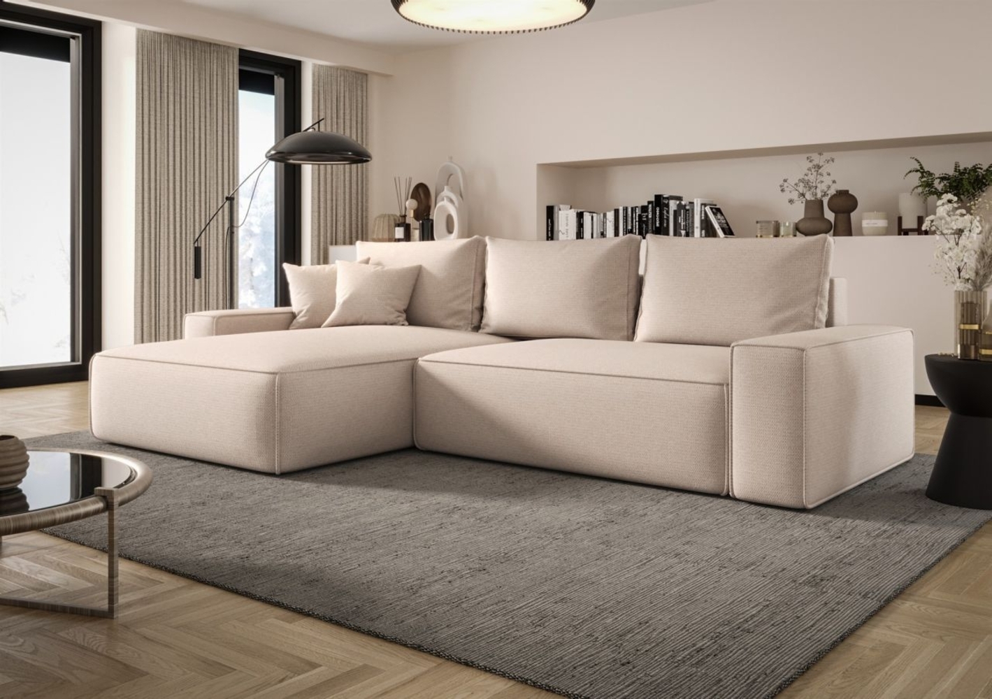 Ecksofa Schlafsofa Sofa WALKEN Stoff Aragon Creme Ottomane Links Bild 1