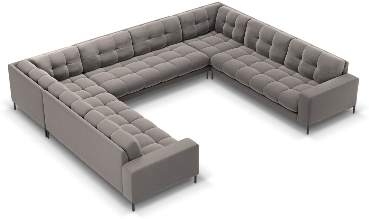 Micadoni Wohnlandschaft Mamaia 9-Sitzer Samtstoff Bluvel Hellgrau schwarze Beine Bild 1