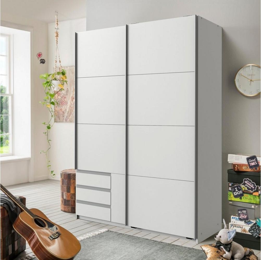 Schwebetürenschrank Emden Kleiderschrank 135 x 64 x 198 cm weiß 2-türig Bild 1