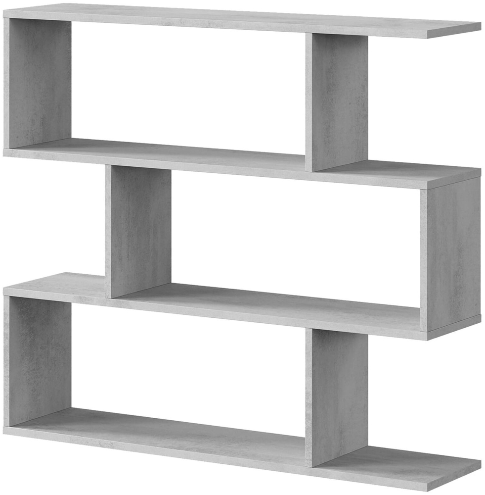 Dmora Amerigo-Bücherregal, niedriges doppelseitiges Bücherregal, Regal mit drei Fächern, modernes Büroregal, 110 x 24 x 97 cm, Betongrau Bild 1