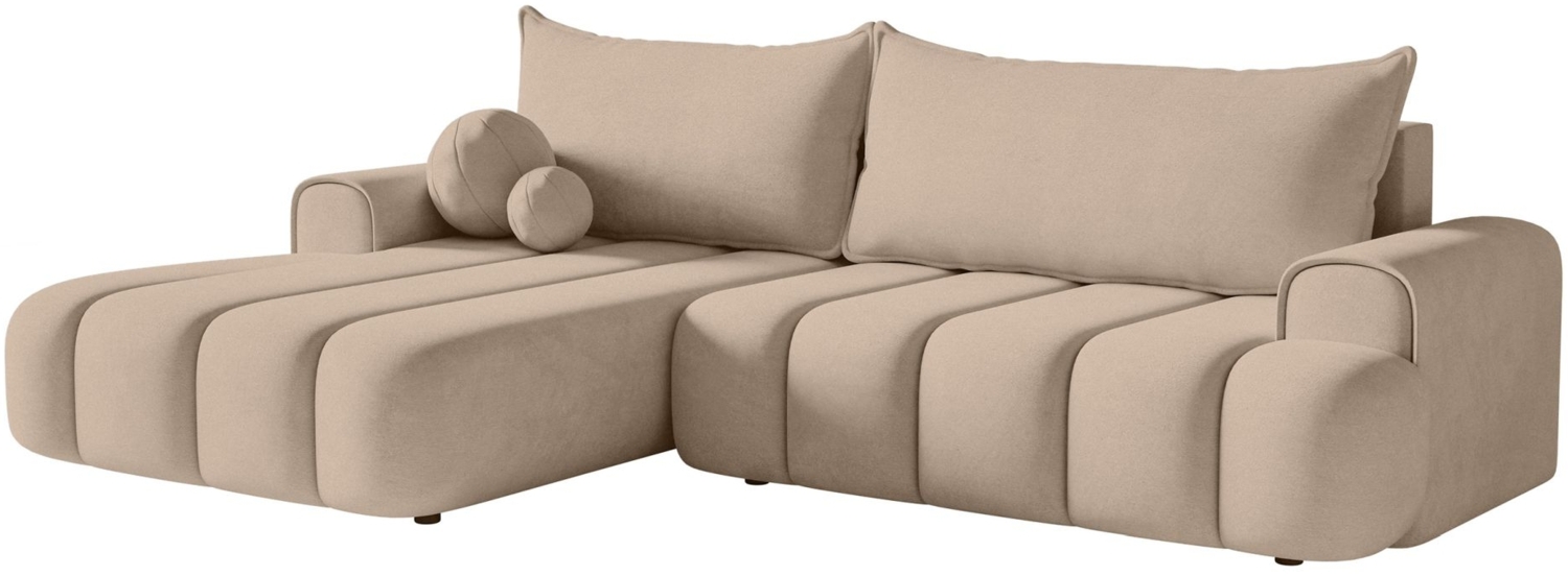 Selsey 'Dandelino' Ecksofa mit Schlaffunktion, Stauraum und Samtbezug, beige, links, 80 x 275 x 168 cm Bild 1