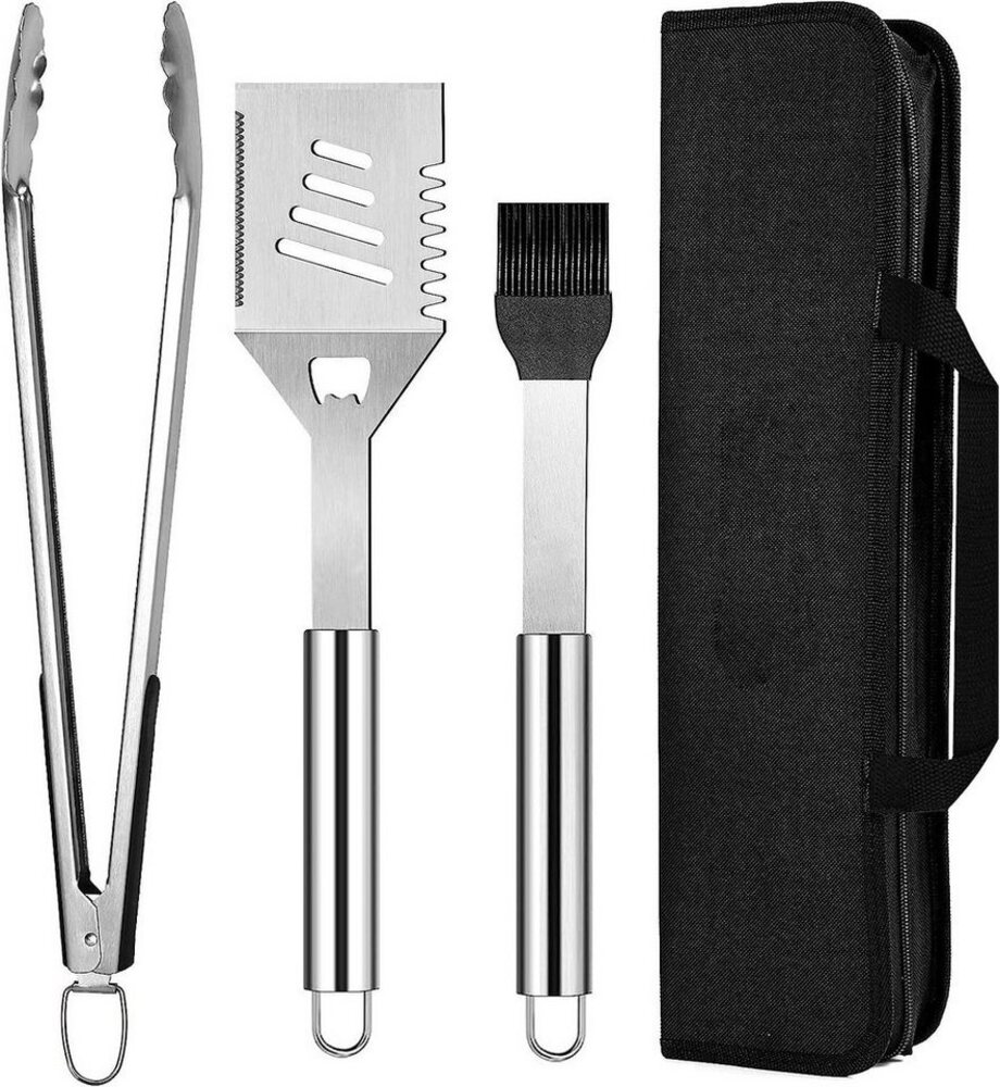 Daskoo Grillbesteck-Set, 3-teilig, Edelstahl, inkl. Tragetasche, mit Grillwender, Grillzange & Grillpinsel Bild 1