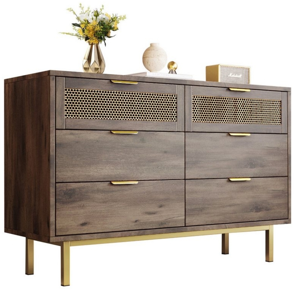 Flieks Kommode, Sideboard Stauraumschrank mit 6 Schubladen 120x40x76cm dunkelbraun Bild 1