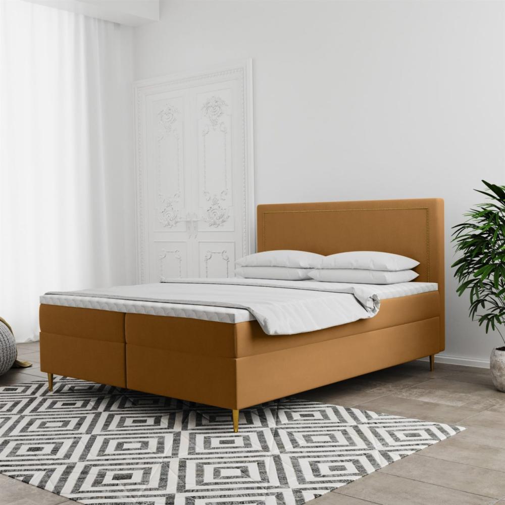 Boxspringbett Schlafzimmerbett LUCIEN 180x200cm in Stoff Soro Senf Bild 1