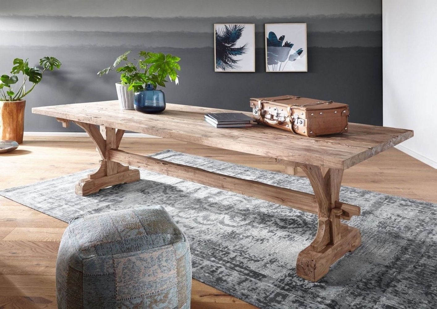 Massivmoebel24 Esstisch BASSANO (Rustikaler Esstisch im Landhausstil, Platz für 10 Personen, unbehandeltes Teakholz 270x100x78 Teak) Bild 1