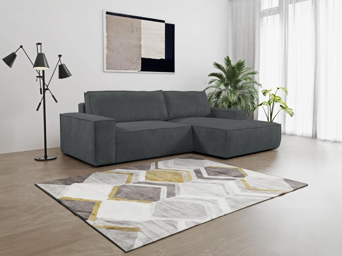 Vente-unique - Ecksofa mit Schlaffunktion - Ecke Rechts - Cord - Anthrazit - AMELIA Bild 1