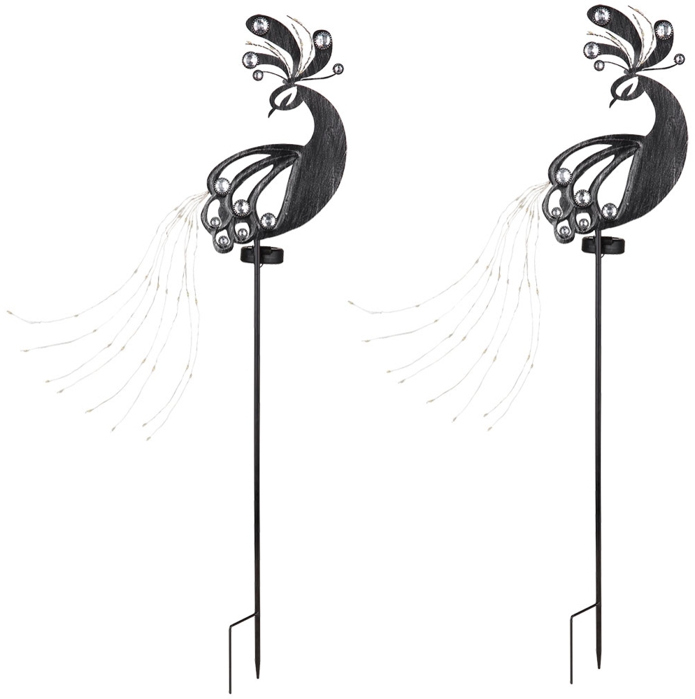 2er Set LED Solarleuchte, Pfau, silbergrau schwarz, 88 cm Bild 1