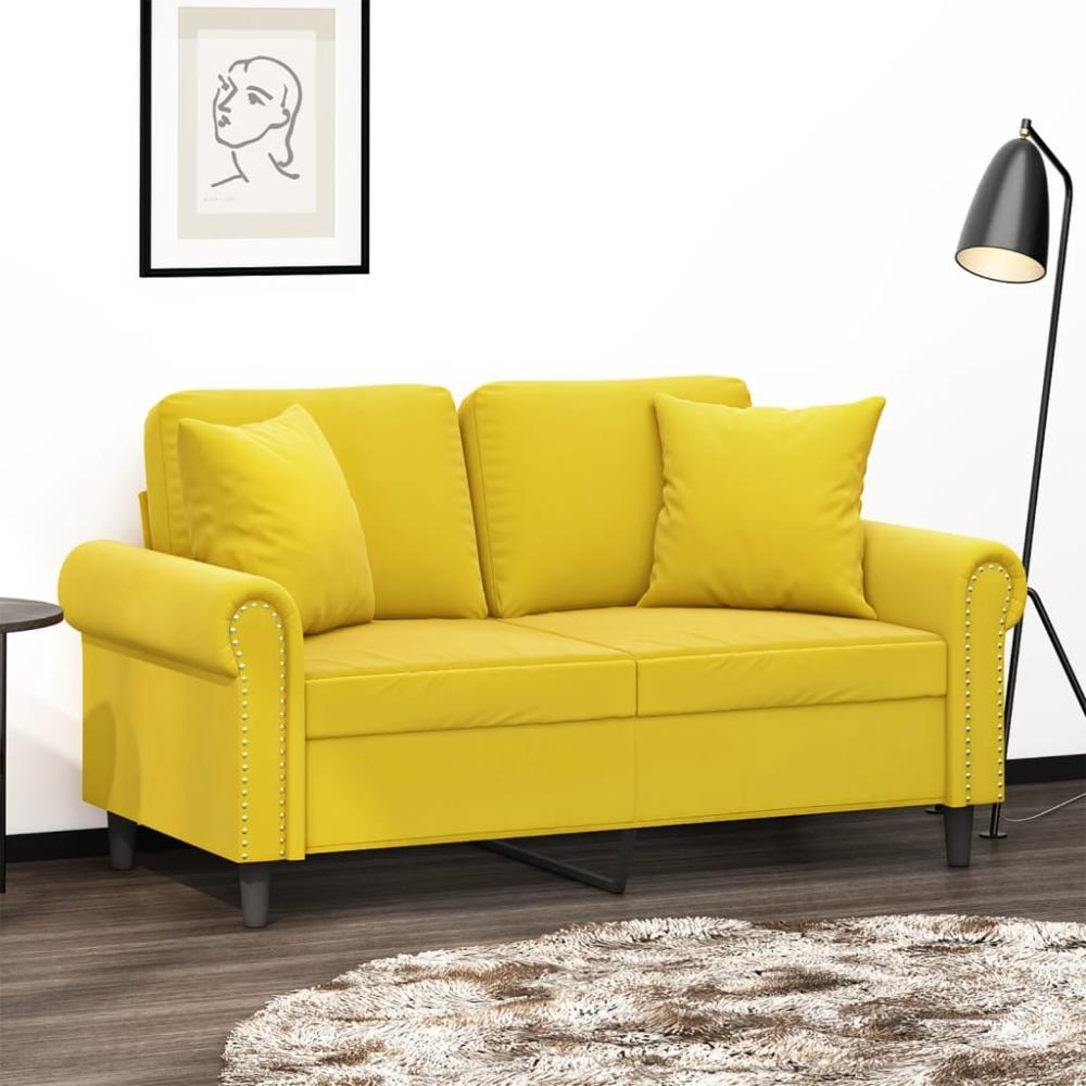 vidaXL 2-Sitzer-Sofa mit Zierkissen Gelb 120 cm Samt 3200941 Bild 1