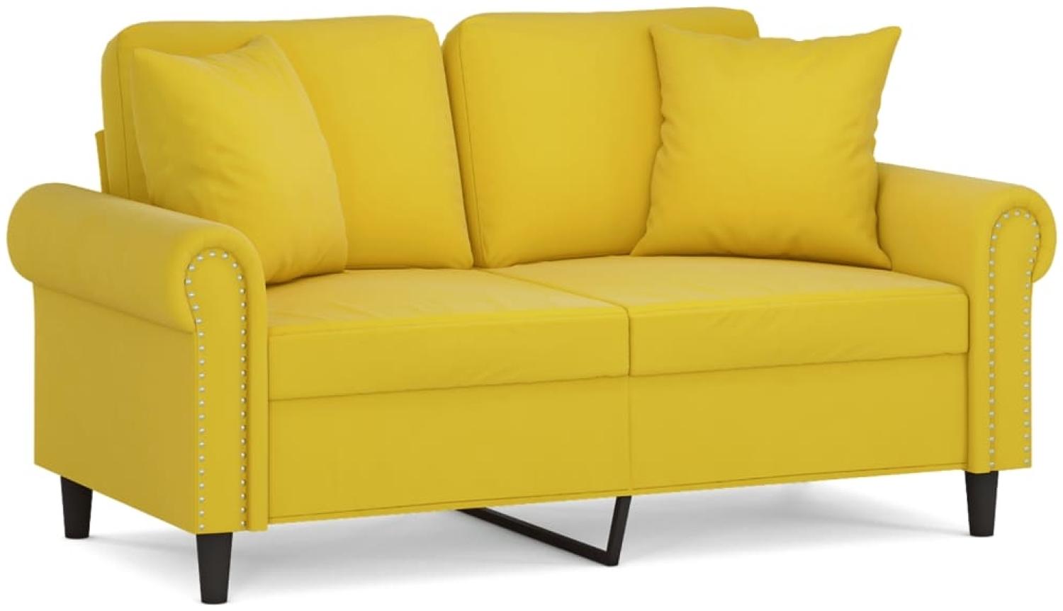 vidaXL 2-Sitzer-Sofa mit Zierkissen Gelb 120 cm Samt 3200941 Bild 1