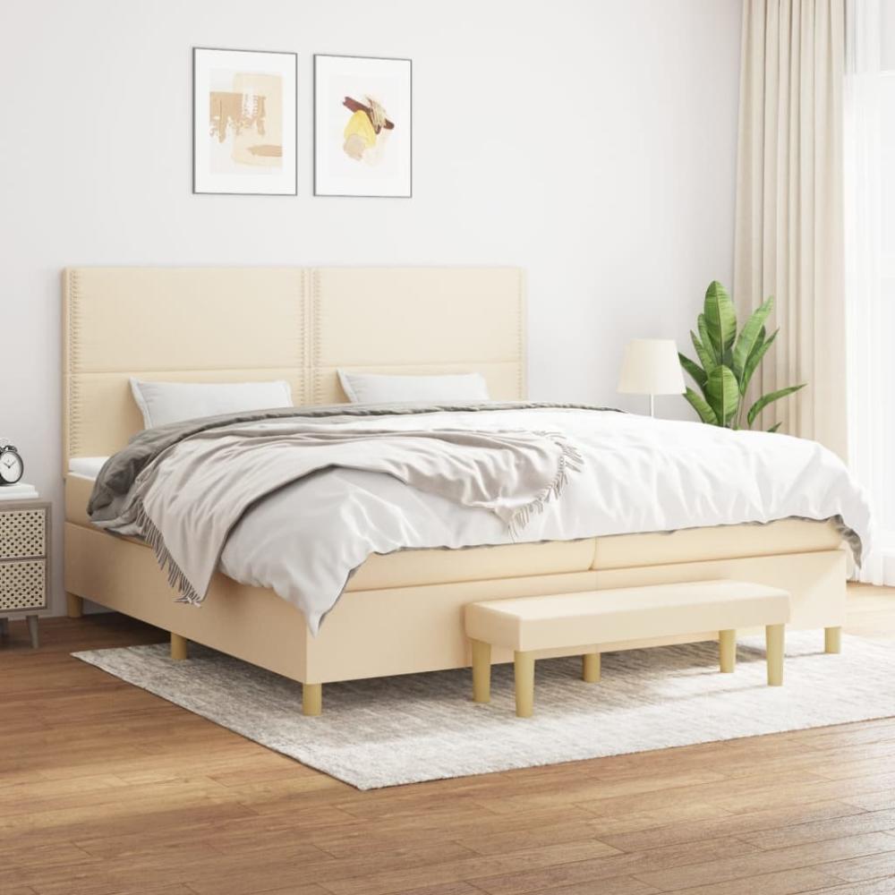 vidaXL Boxspringbett mit Matratze Creme 200x200 cm Stoff, Härtegrad: H2 [3137106] Bild 1