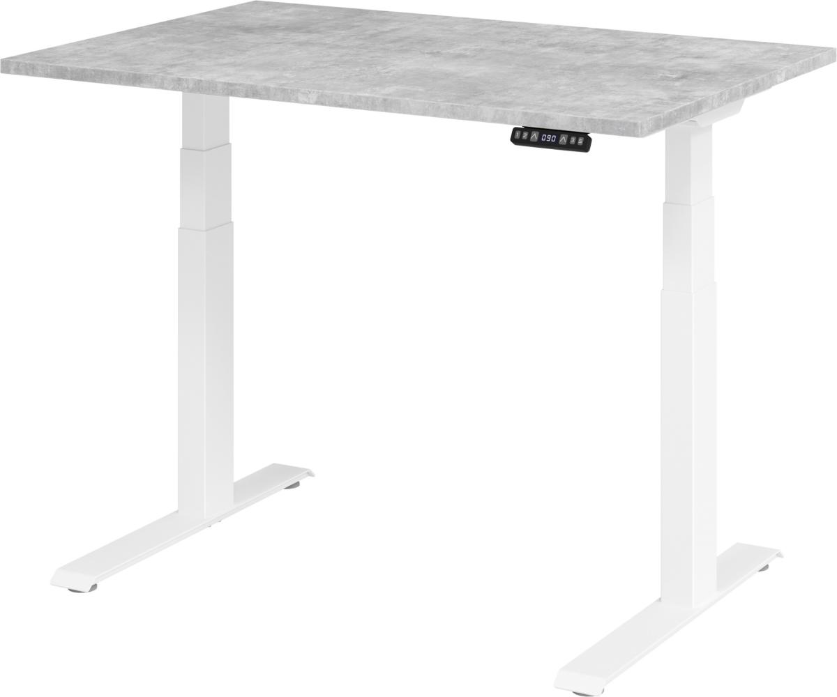 bümö elektrisch höhenverstellbarer Schreibtisch 120x80 cm in Beton, Gestell weiß mit Memory-Steuerung, elektrischer Bürotisch höhenverstellbar Gaming Tisch, XDKB12-M-W Bild 1