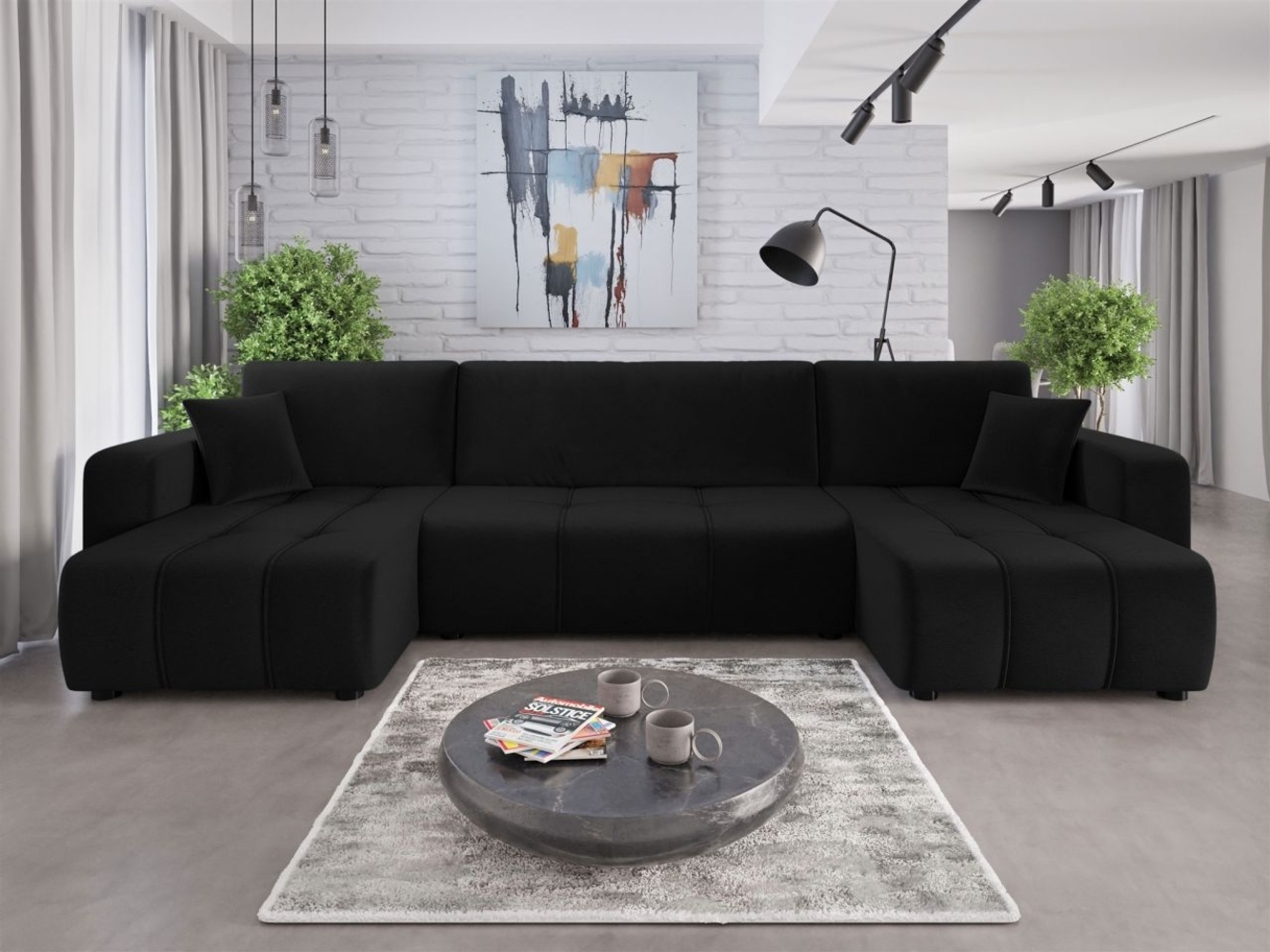 Wohnlandschaft mit Schlaffunktion DAGNY Sofa U-Form in Stoff Kronos Schwarz Bild 1