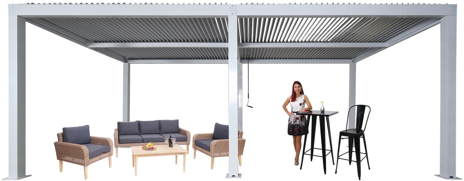 Pergola HWC-L46, Gartenpavillon Lamellen-Pavillon, 11cm-Aluminium-Gestell, Regenrinne sturmfest, 3x6m ~ weiß Bild 1