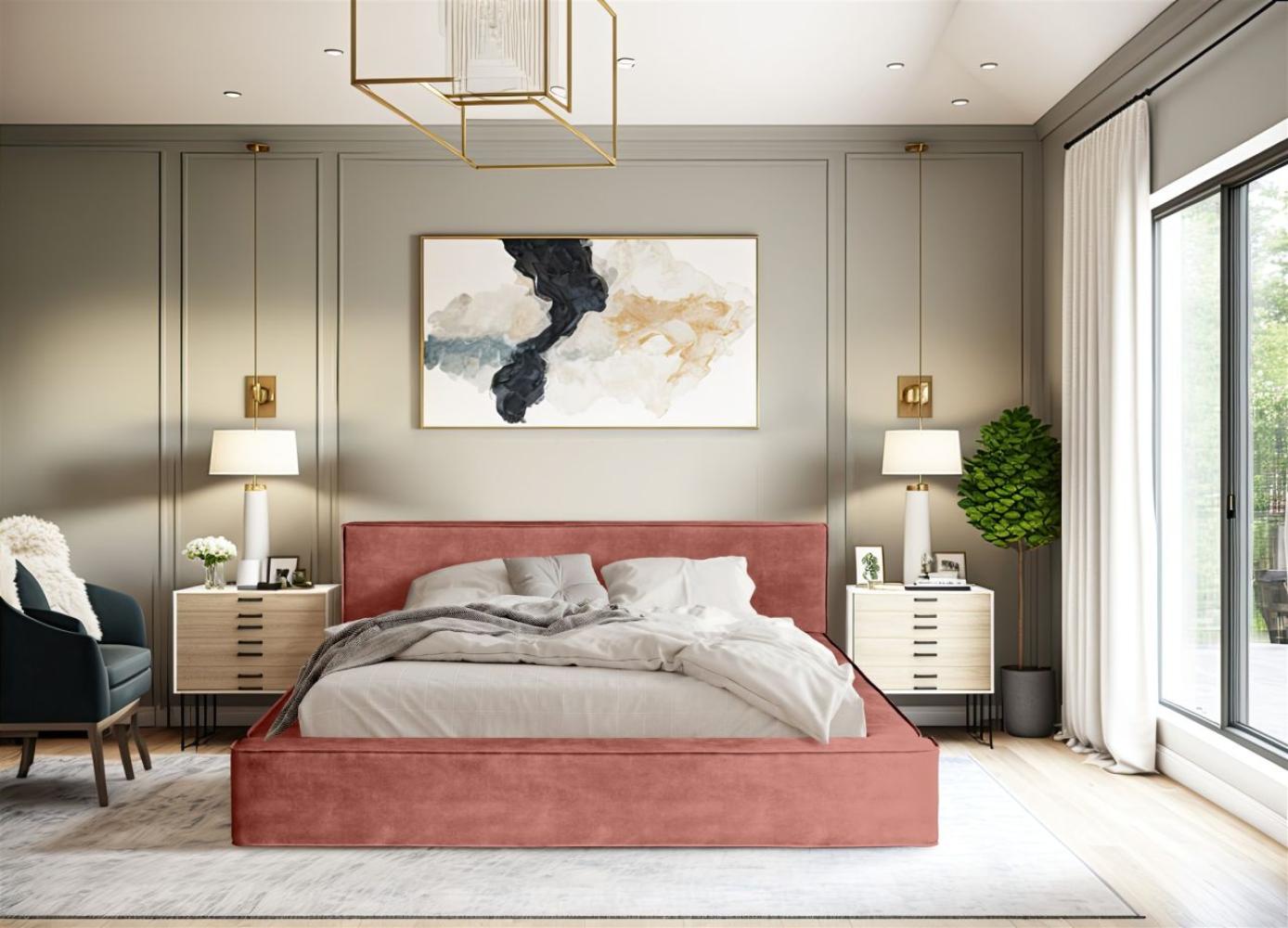 Polsterbett Doppelbett OMAHA 160x200cm in Stoff Macau Koralle Bild 1