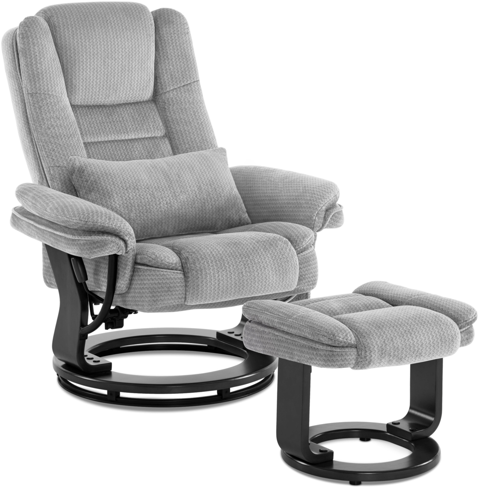 Relaxsessel mit Liegefunktion, 360°Drehbarer Fernsehsessel mit Hocker, bis 120 Kg Belastbarer TV-Sessel für Wohnzimmer, mit Kissen & Seitentasche, Lesesessel Bequem, 9099 (Hellgrau-Stoff) Bild 1