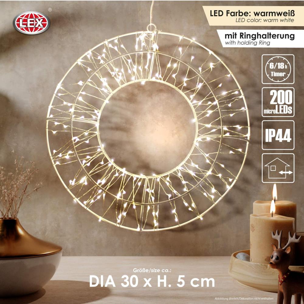 LEX LED Lichterkranz – 200 Mini LEDs, warmweiß, 30 cm, Innen- und Außenbereich, Timerfunktion Bild 1