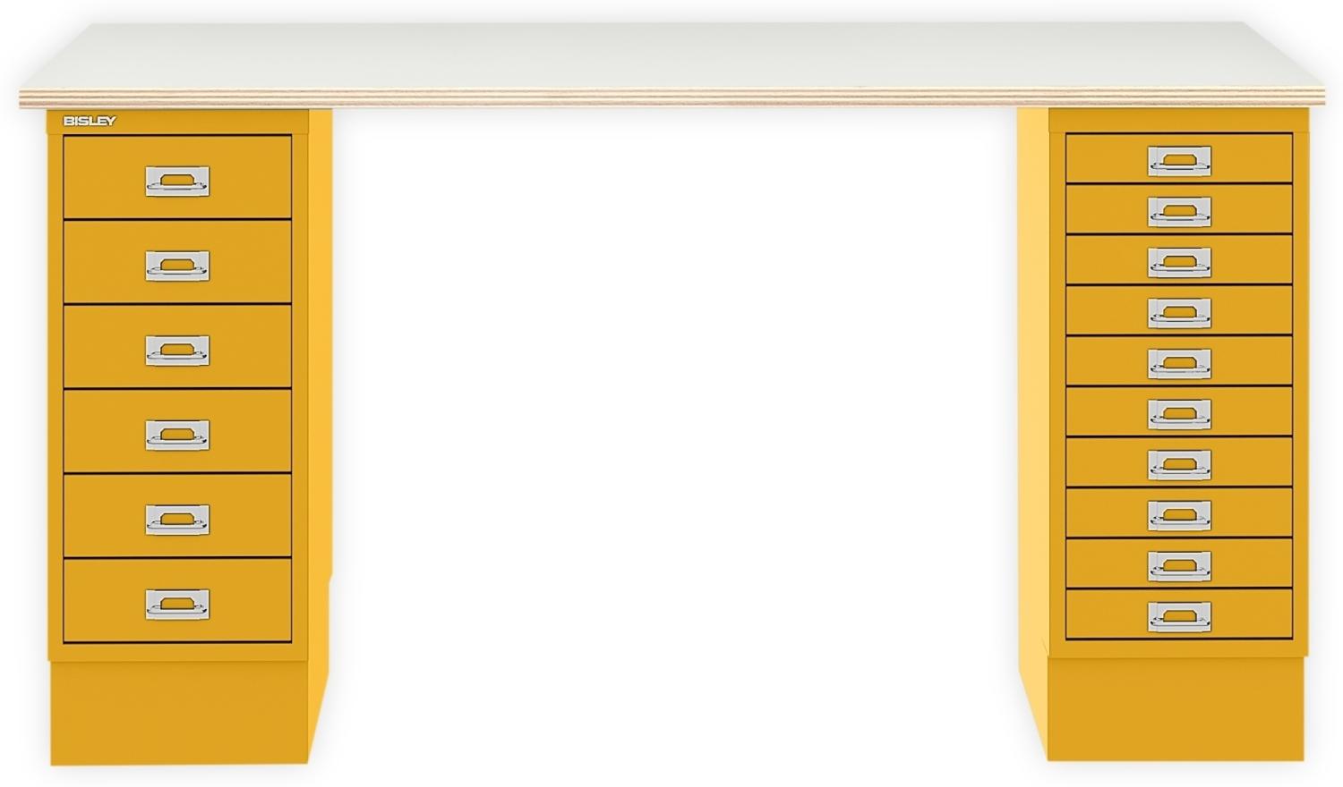 MultiDesk, 1 MultiDrawer mit 10 Schüben, 1 MultiDrawer mit 6 Schüben, Dekor Plywood, Farbe Sunflower, Maße: H 740 x B 1400 x T 600 mm Bild 1