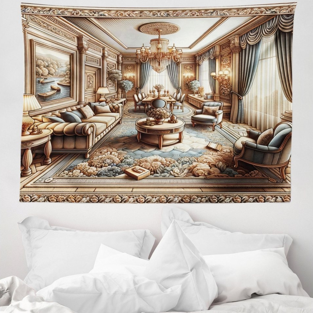 Abakuhaus Wandteppich Wohnzimmer Schlafzimmer Wandtuch Seidiges Satin Wandteppich, rechteckig, Klassisch Grandioser Raumszenendruck Bild 1