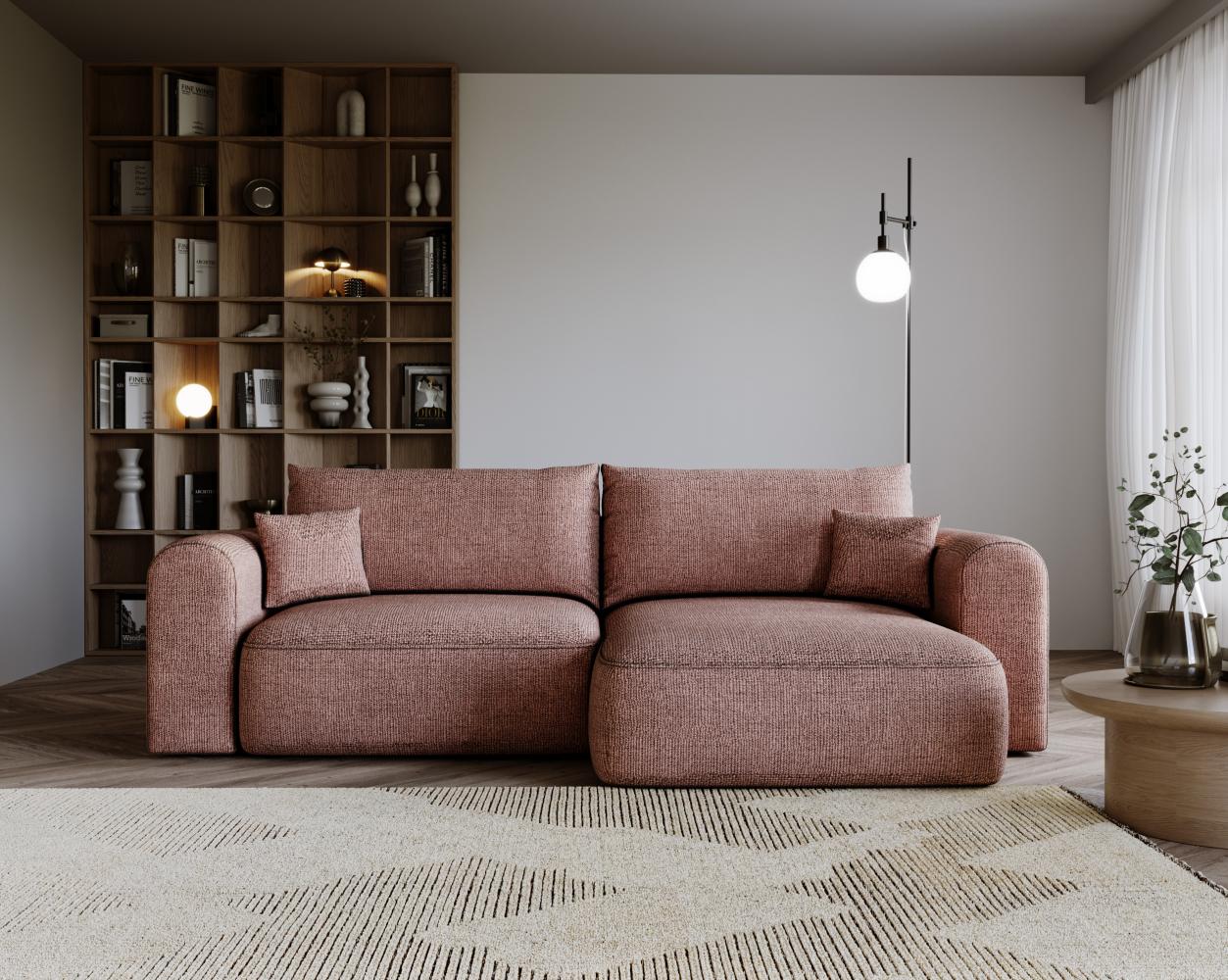 Ecksofa L-form, Couch mit Schlaffunktion und Bettkaste - NELSON - Rosa Stoff Bild 1