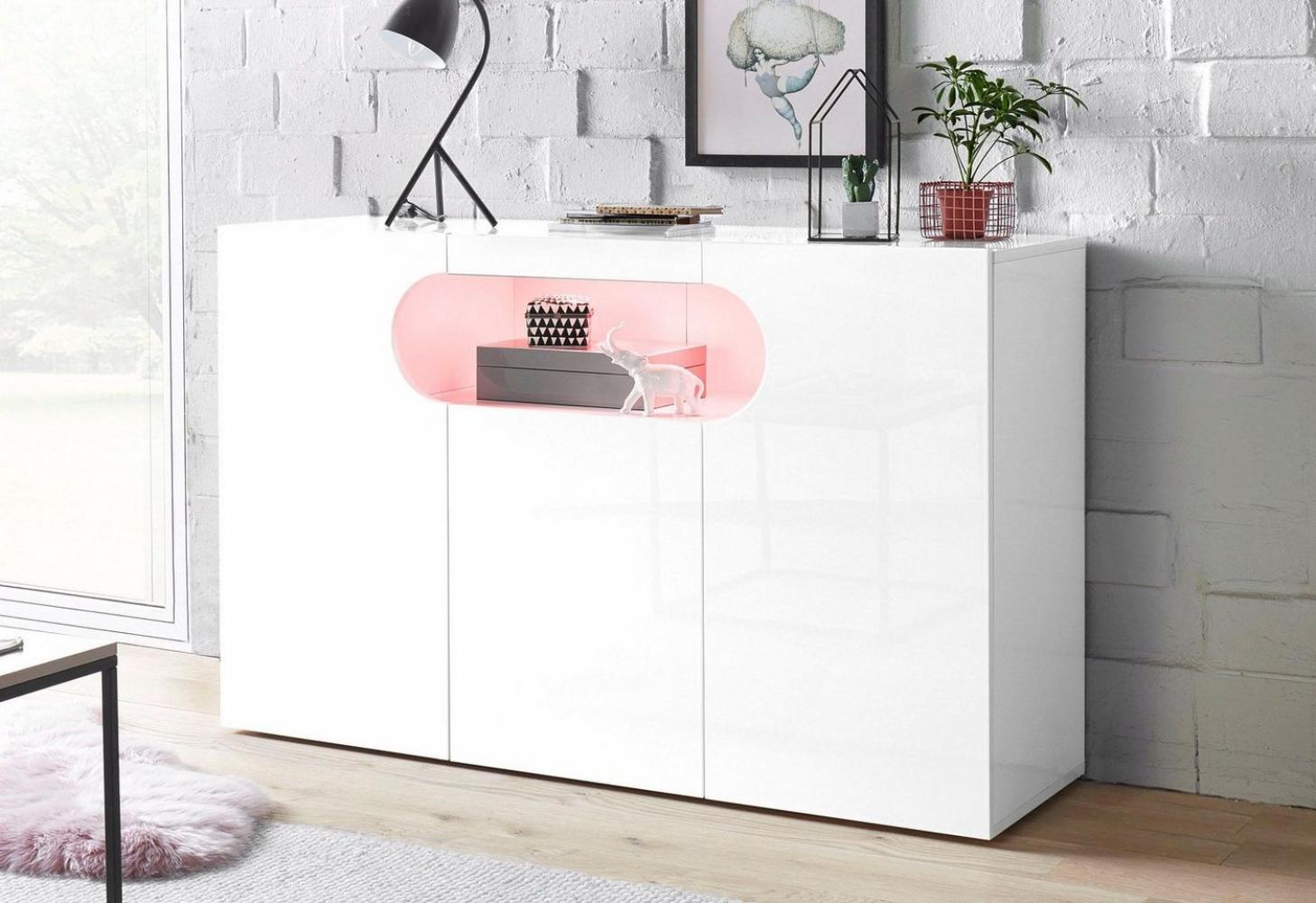 INOSIGN Sideboard Real,Vitrine,Kommode,Schrank,Breite 130 cm komplett hochglanz lackiert, mit 3 Türen davon 2 abgerundet, die ein ovales offenes Fach bilden Bild 1