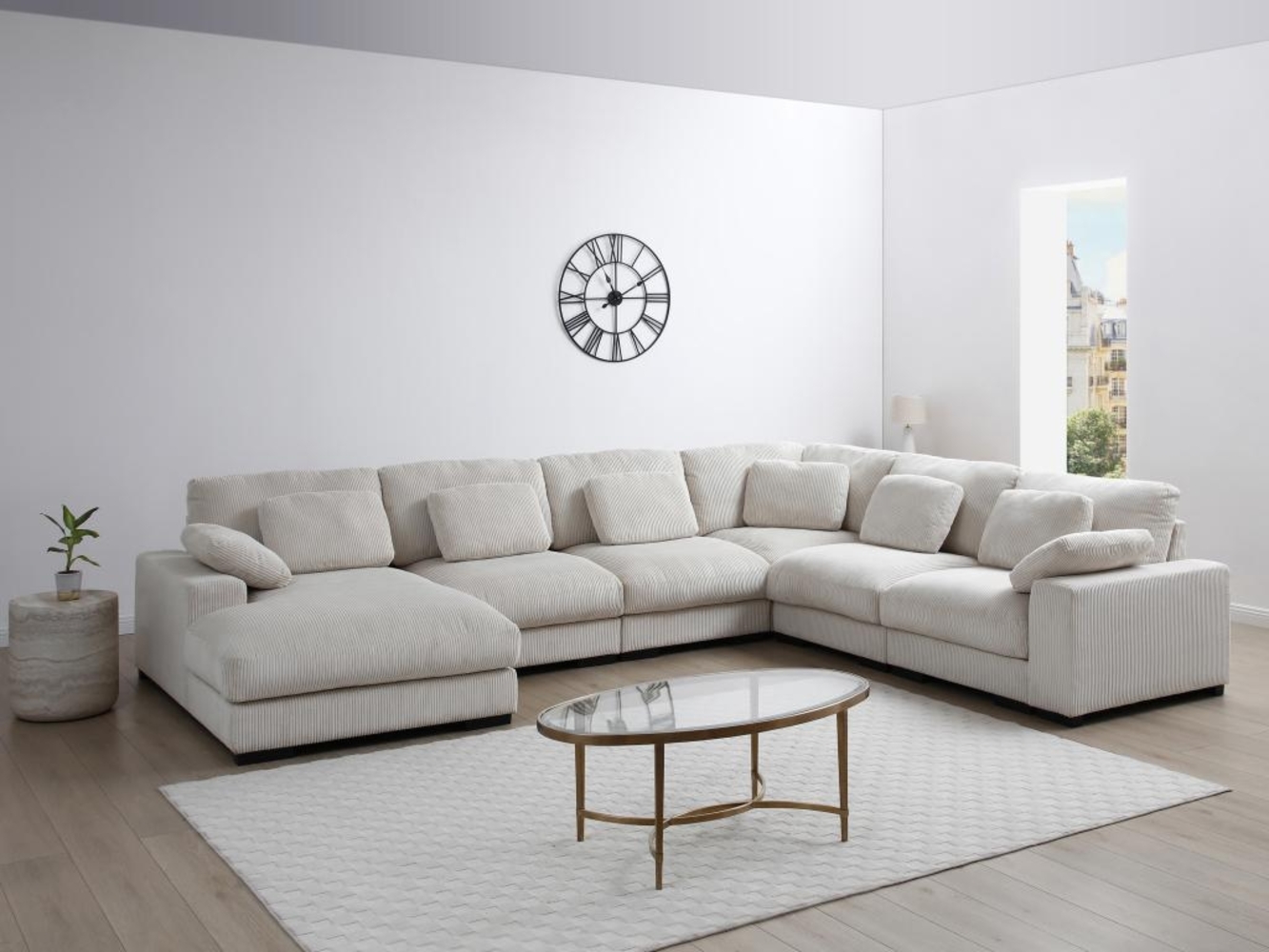 Vente-unique - Große Wohnlandschaft - Ecke links - Cord - Beige - RIADOPI Bild 1