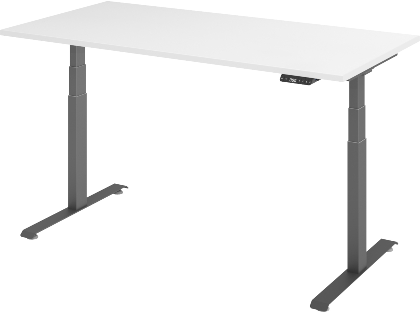 bümö höhenverstellbarer Schreibtisch 160x80 cm in weiß, Gestell graphit - Höhenverstellbar Elektrisch Stehpult mit 3-fach Speicher, Computertisch, Ergonomischer Steh-Sitz Tisch, Bürotisch, LXK65-16-W-G Bild 1