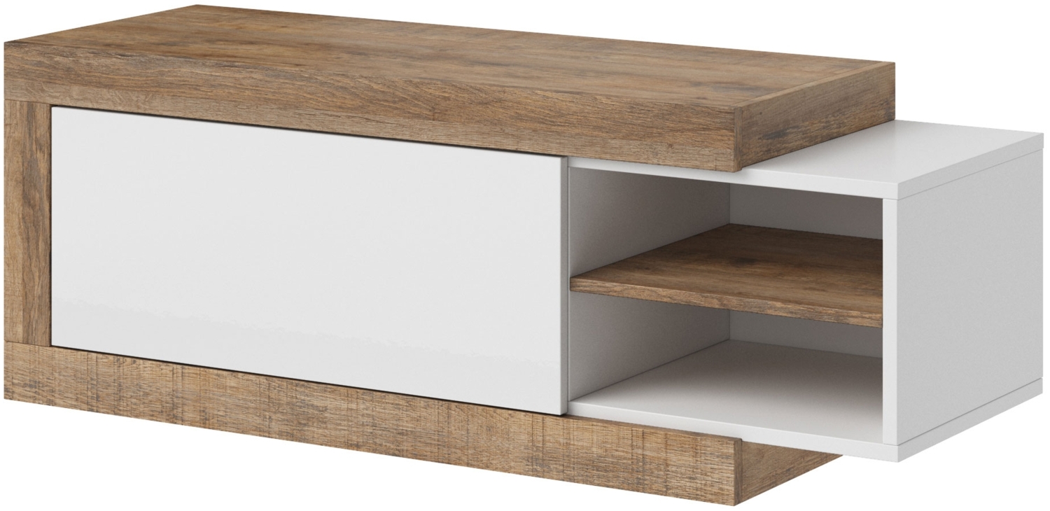 Couchtisch Saragossa Wohnzimmertisch ausziehbar 120-154x60x43cm weiß Hochglanz Samdal Eiche Bild 1