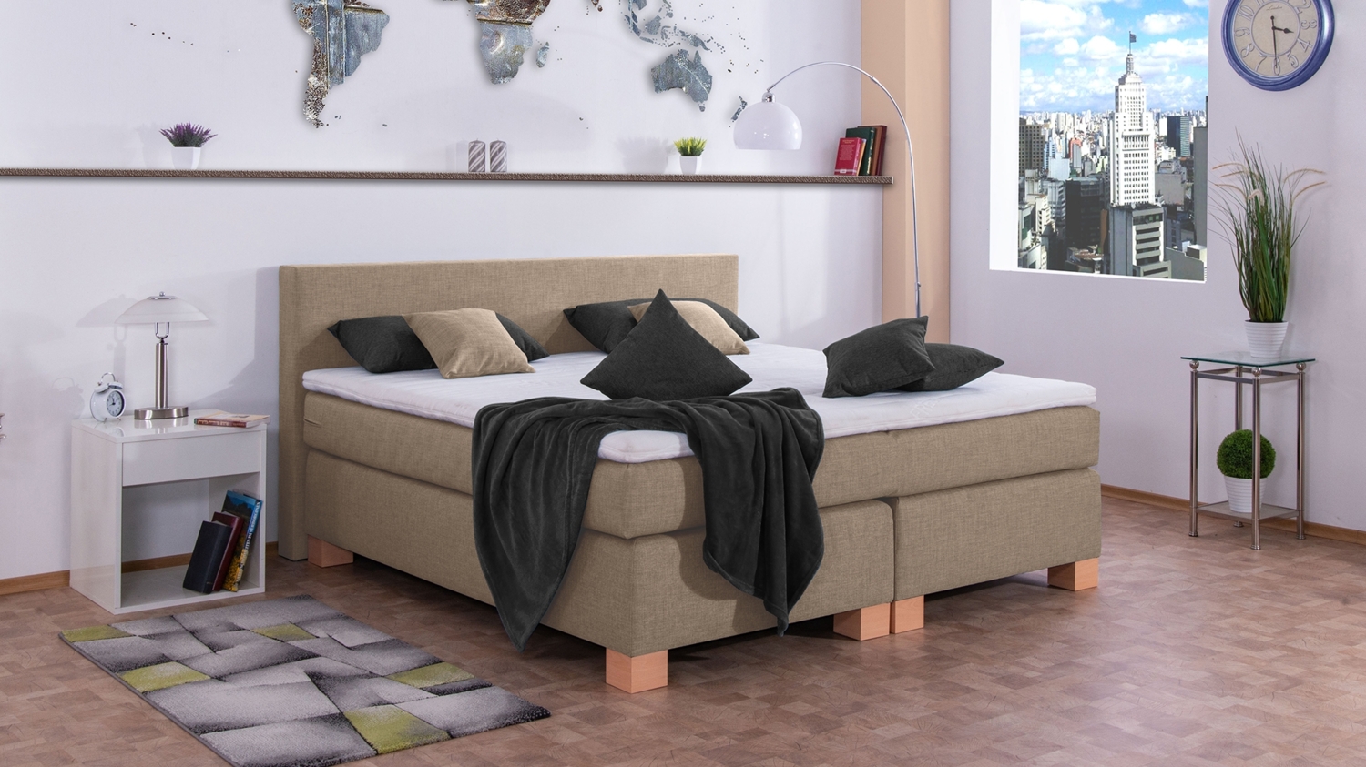 Meisterbetten Boxspringbett Vita 120x220 in W-Sahara, Matratzenbezug Nano, Komfortschaum-Topper Bild 1