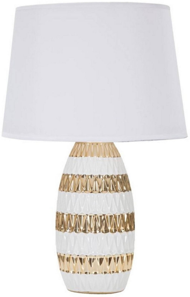 Dmora Tischlampe Barr, Schreibtischleuchte, Büroleuchte, Arbeitslampe, 33x33 h50 cm, Weiß und Gold Bild 1