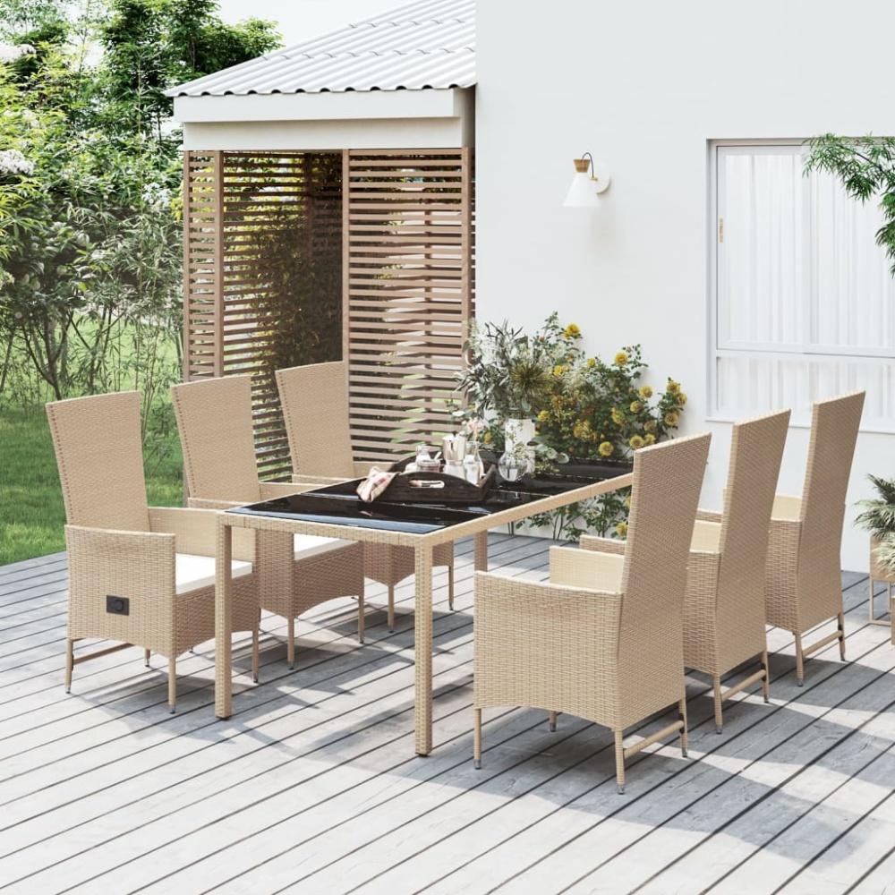 vidaXL 7-tlg. Garten-Essgruppe mit Kissen Beige Poly Rattan 3157570 Bild 1