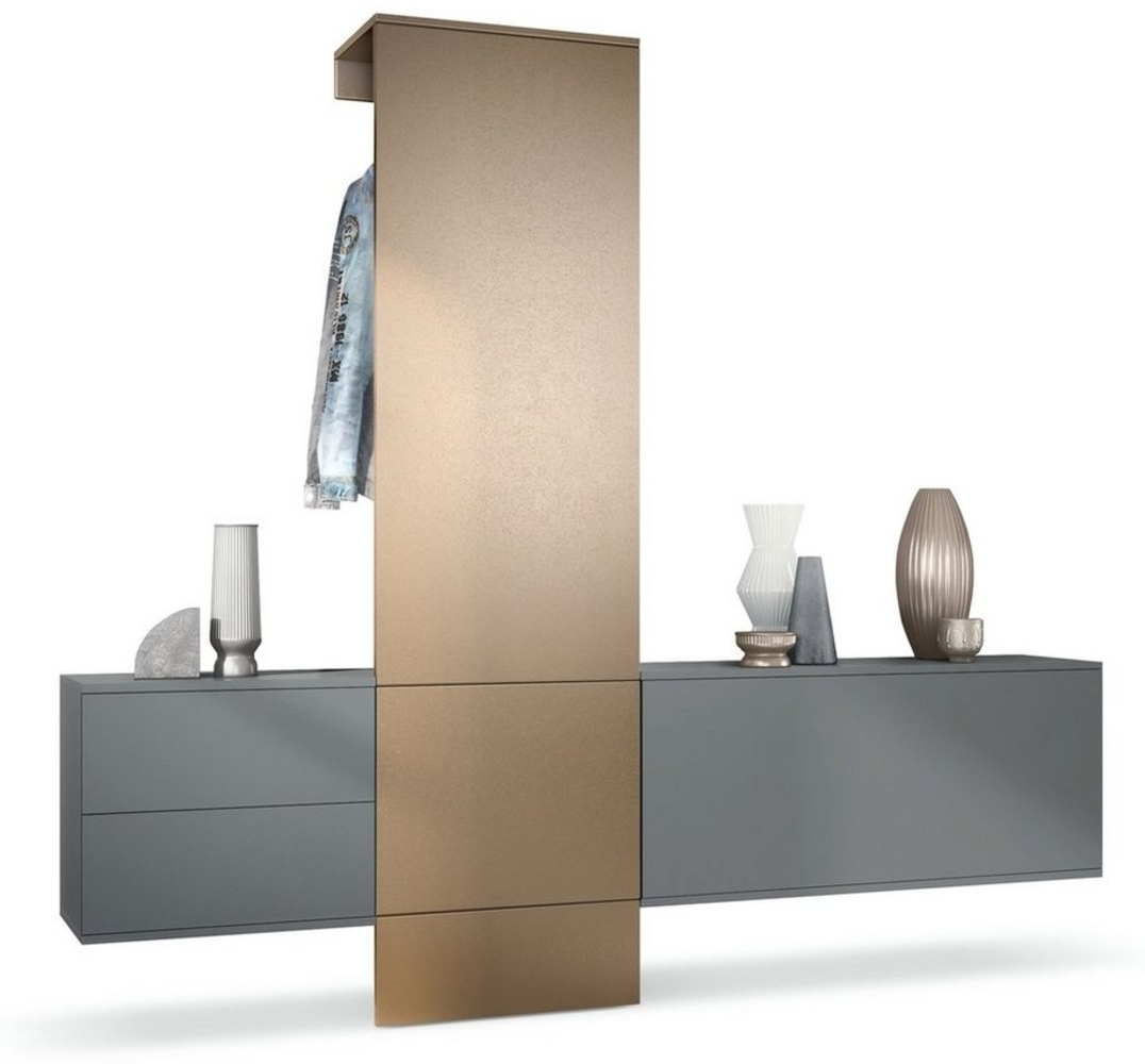 Garderobe Carlton Set 1, Flur-Garderobe aus Deko-Paneel, Schubladen-Kommode & Schuhschrank, Anthrazit matt / Bronze Optik (209 x 193 x 35 cm) Bild 1