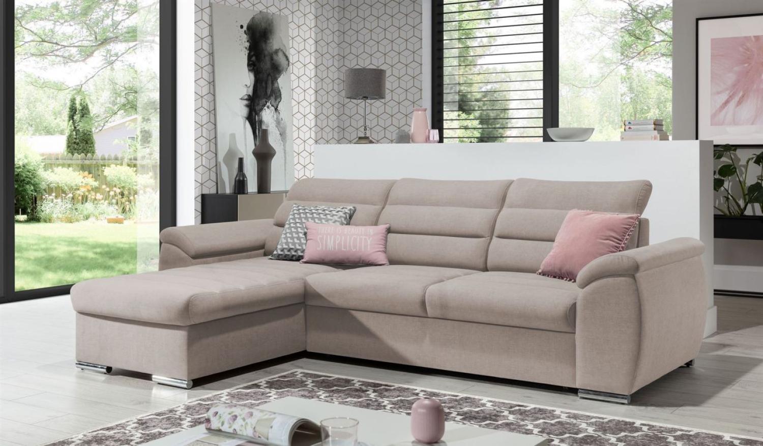 Ecksofa Schlafsofa Sofa PASCARA XS in Stoff Esito Beige Ottomane Links Bild 1