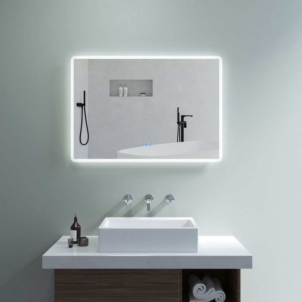 AQUABATOS LED-Lichtspiegel LED Badspiegel Badezimmerspiegel mit Beleuchtung (Lichtspiegel Wandspiegel 80x60cm 100x70cm 140x70cm 160x70cm Kaltweiß 6400K und Warmweiß 3000K), Dimmbar, Touch Schalter, Antibeschlag, Energiesparend Bild 1
