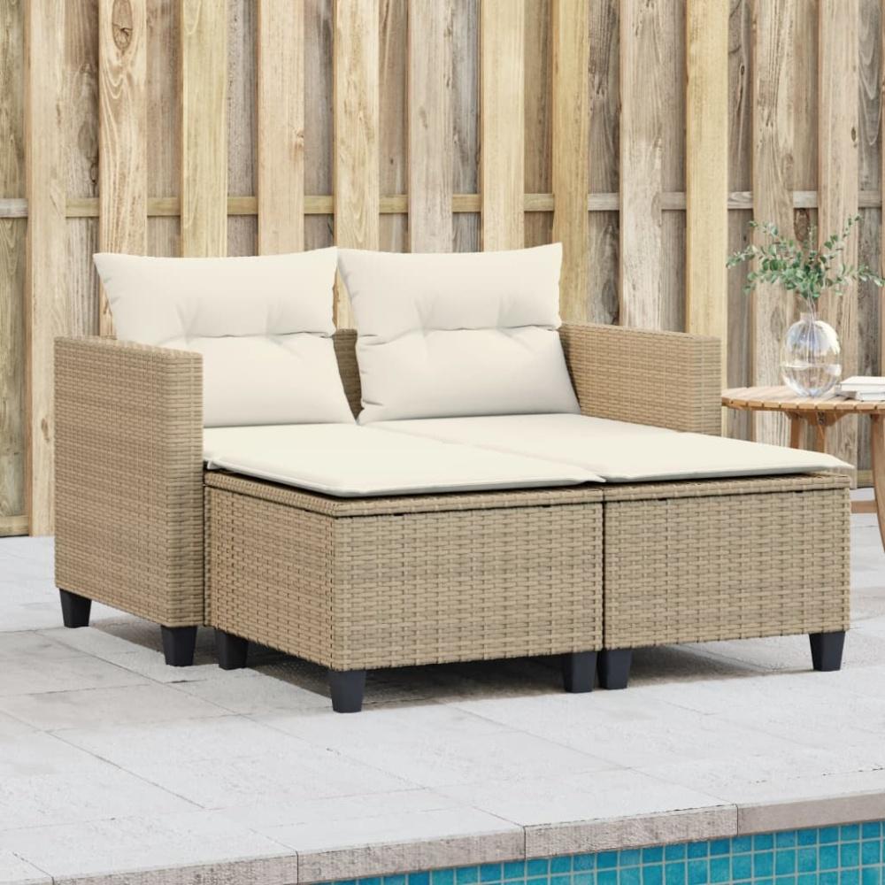 vidaXL Gartensofa 2-Sitzer mit Hockern Beige Poly Rattan 365794 Bild 1