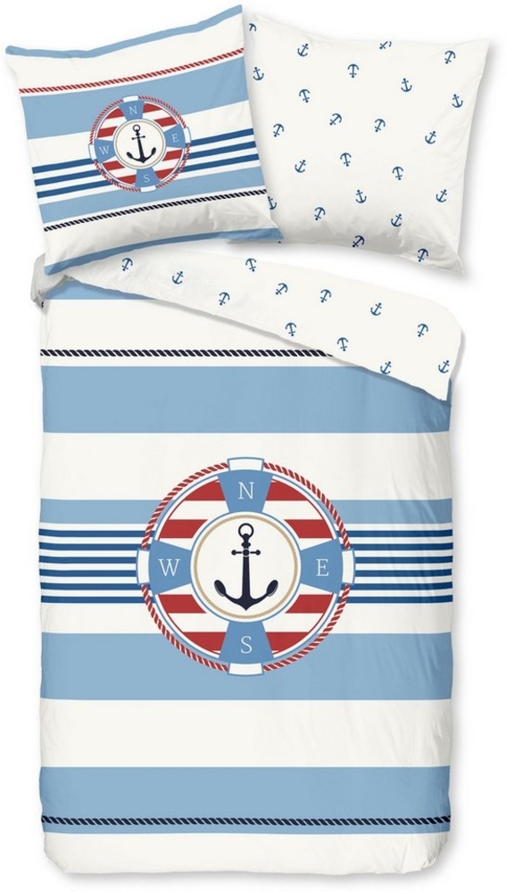 PURE luxury collection Wendebettwäsche Selin, Microfaser, 2 teilig, Mikrofaser, Pflegeleicht, Reißverschluss, Wendeoptik, Maritim, Anker Bild 1