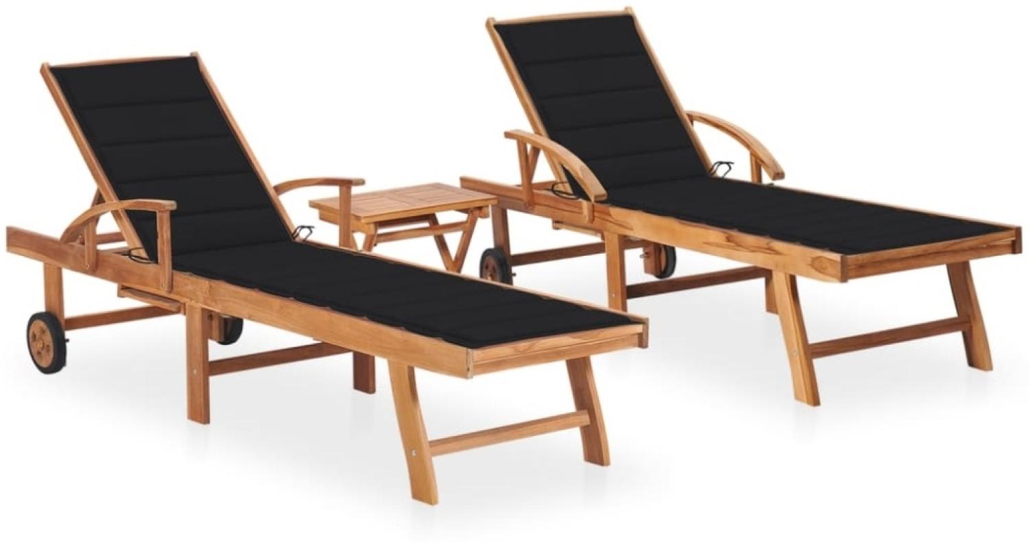 vidaXL Sonnenliegen 2 Stk. mit Tisch und Auflagen Massivholz Teak 3073178 Bild 1