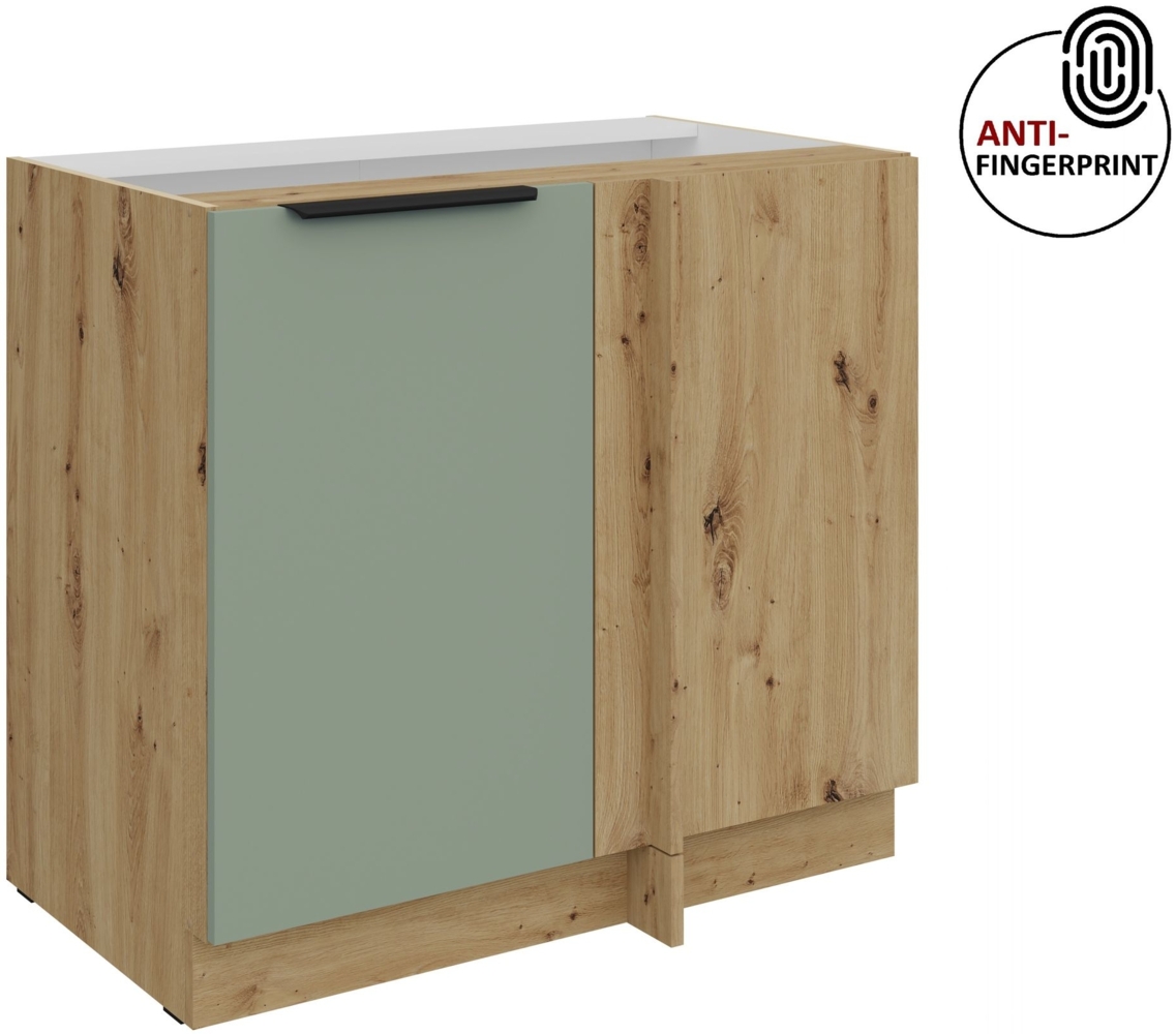 Küchen Eckunterschrank 105 cm Küche ARIA Aquamarin ultra matt + Eiche Artisan matt, hochwertige Fronten mit Anti Fingerprint Beschichtung Küchenzeile Küchenblock Bild 1